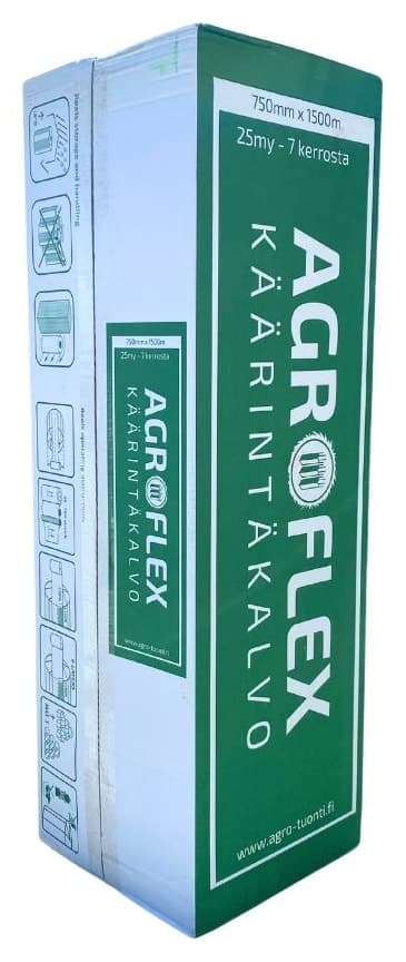 Agroflex-käärintäkalvorulla vihreävalkoisessa pahvilaatikossa
